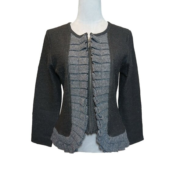 A Giannetti 100% Boiled Wool Sweater Blazer Full Zip Ruffle Trim Academia Medium - Picture 7 of 7